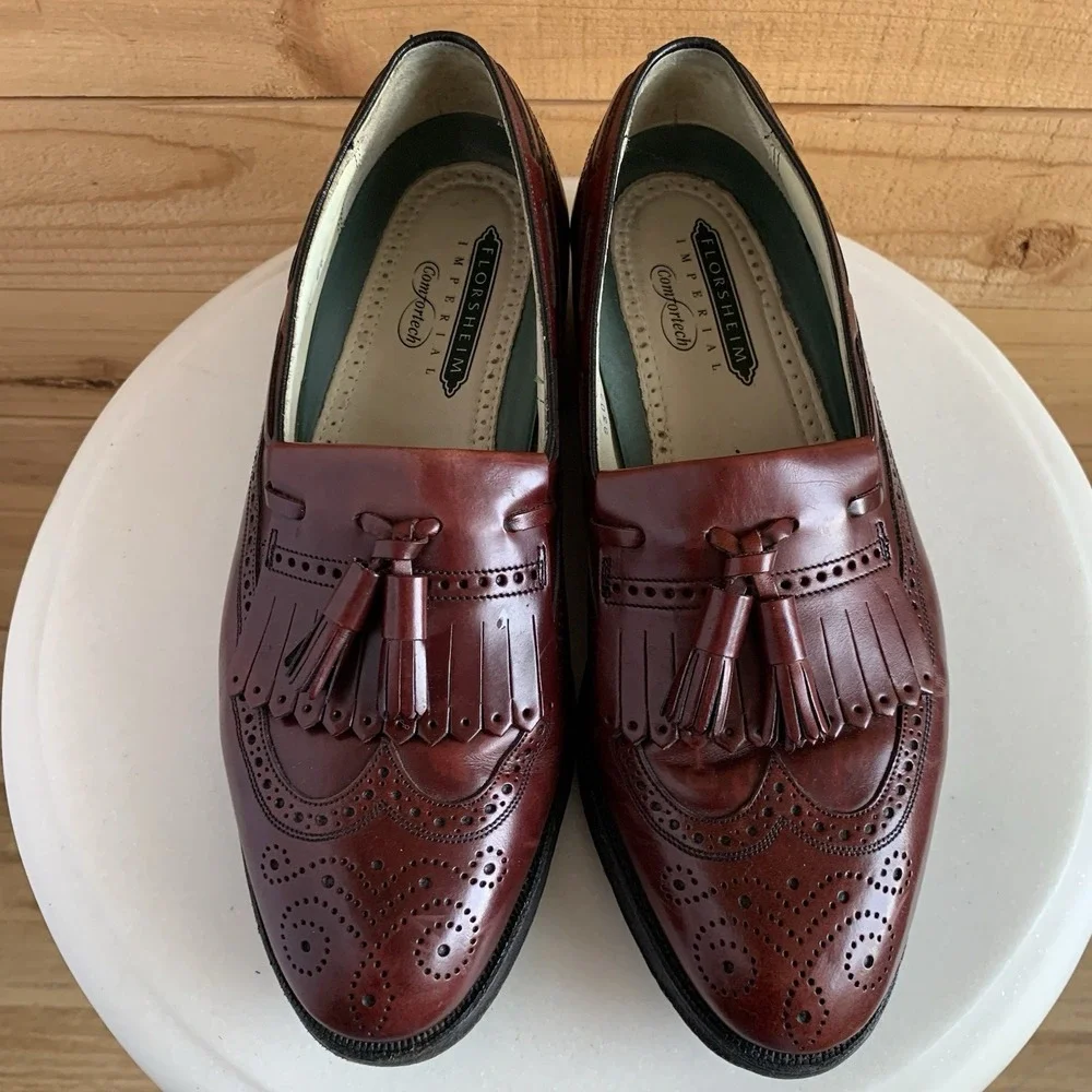 Florsheim Imperial Comfortech 9D Mens Wingtip Brogues‎ Tassel Burgundy Old Money